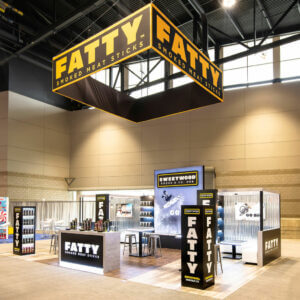 FATTY 20x30 booth designed with eye-catching visuals and engaging displays to enhance visitor interaction and experience