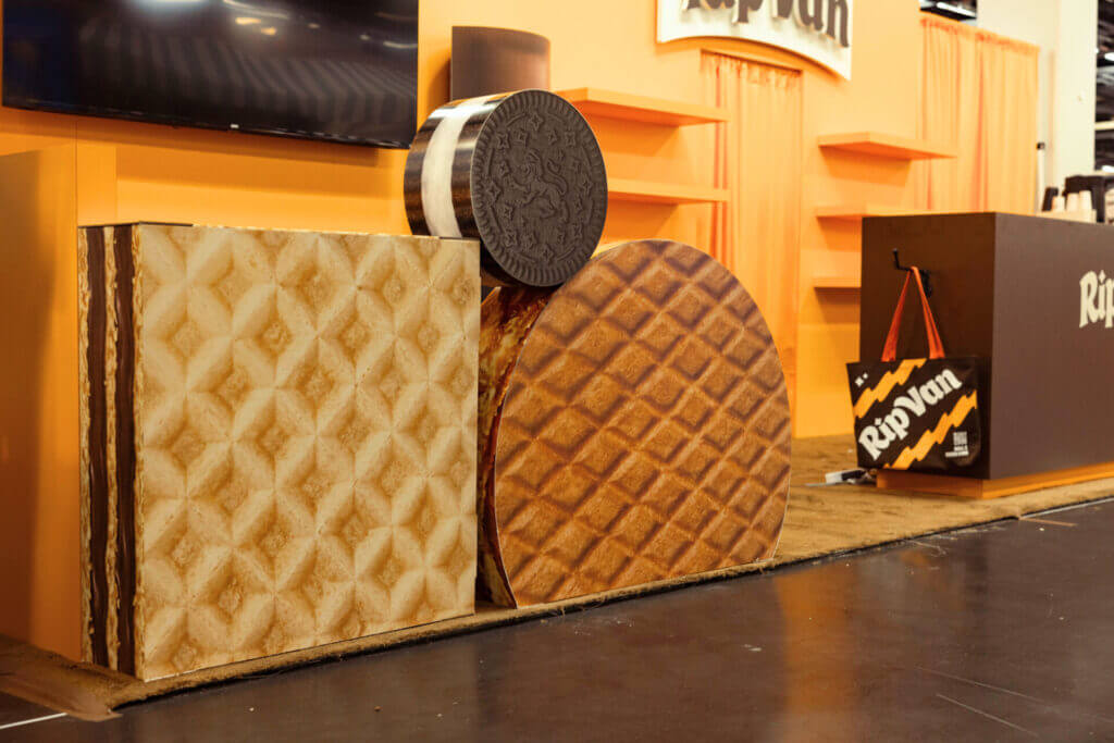 Rip Van custom trade show booth at Expo West with oversized cookie displays